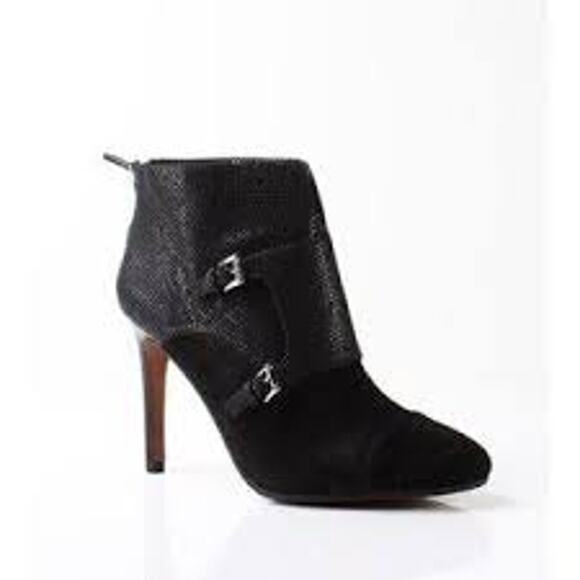 COACH Tina Ankle Boots in Black Size 10 Shoe Bootie BUCKLE BIKER HIGH HEEL - Picture 1 of 7